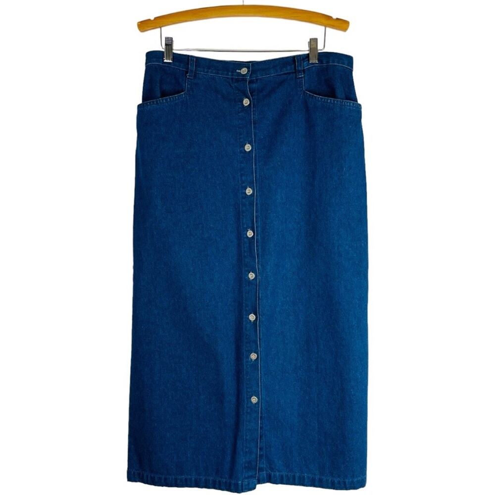 Vintage blue denim button maxi skirt trendy 90s y2k 12